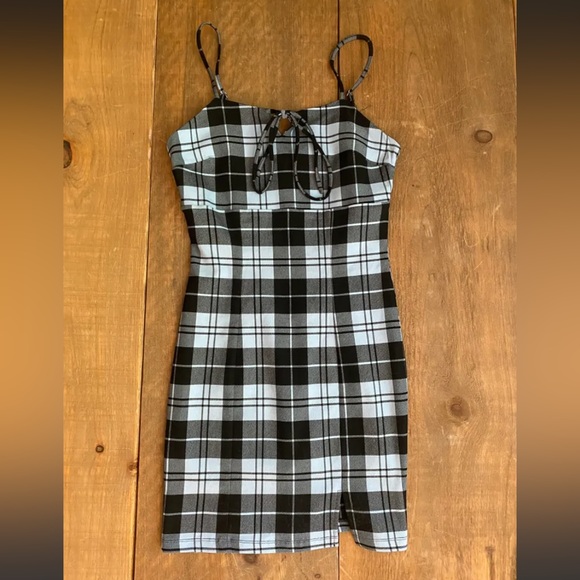 Blue and black Fashion Nova mini dress. Small leg slit. New with tags. - Picture 1 of 5